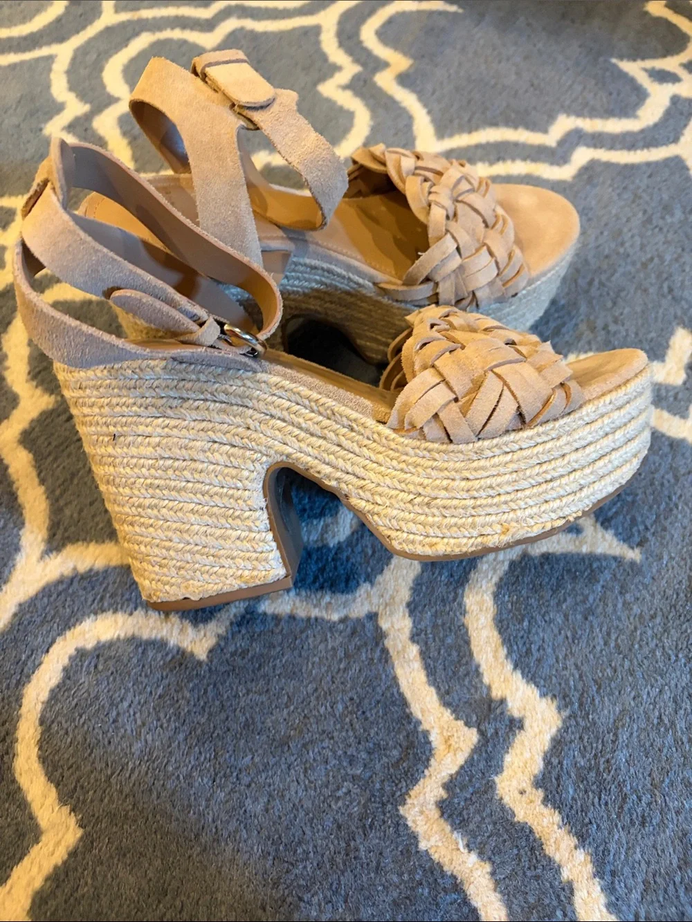 Marc Fisher Braided Tan Suede Wedge Sandals with Ankle Strap